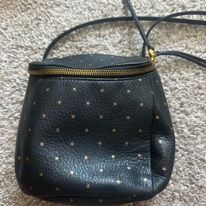 Black Crossbody Bag with Gold Dots and Leather Texture